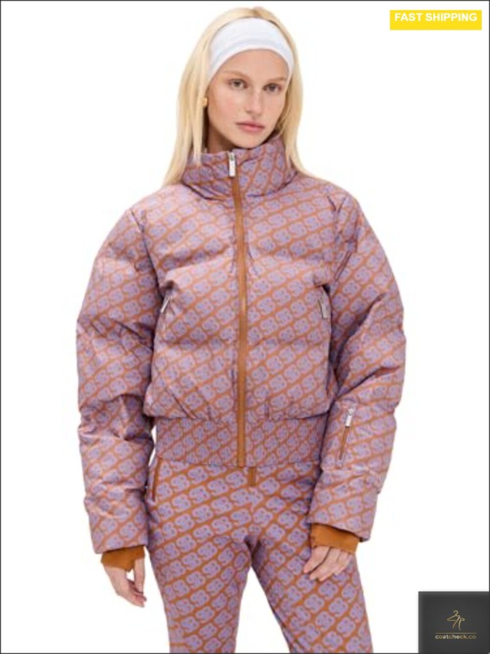 Cropped Quilted Ski Jacket Water Resistant Down Fill Long Sleeve Zip
